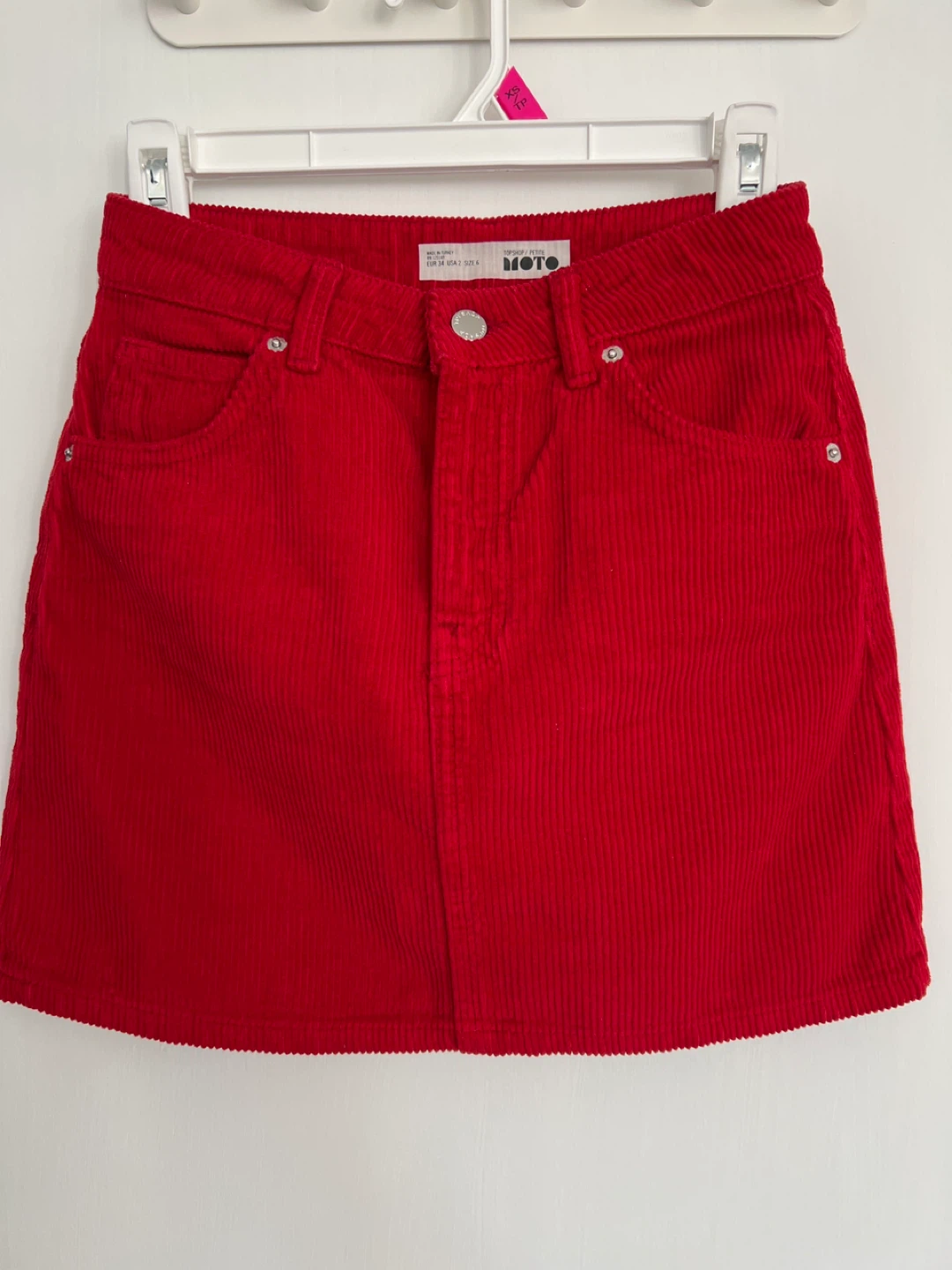 TOPSHOP MOTO Red Corduroy Skirt Size 6