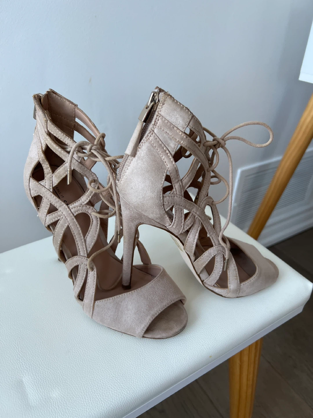 Call It Spring Beige Lace-Up Heels