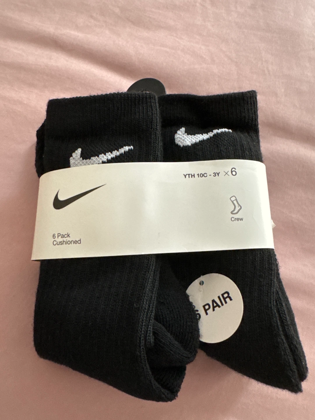 Nike Black Crew Socks - 6 Pack - Youth 10C-3Y