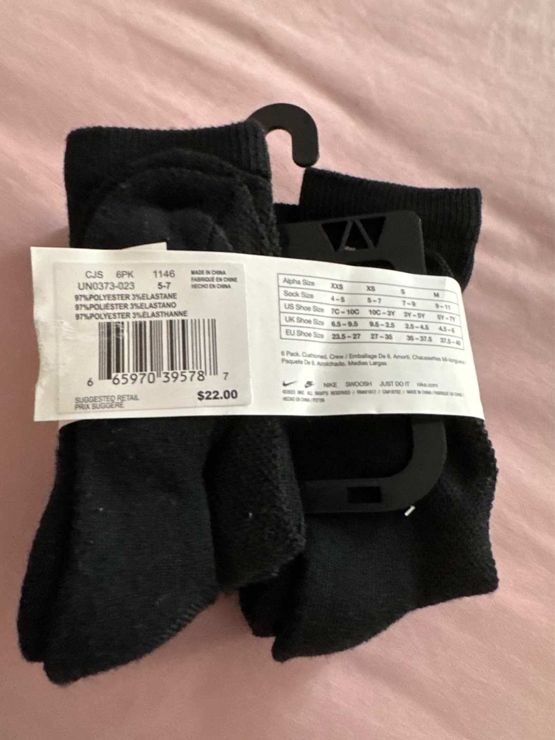 Nike Black Crew Socks - 6 Pack - Youth 10C-3Y - photo 2