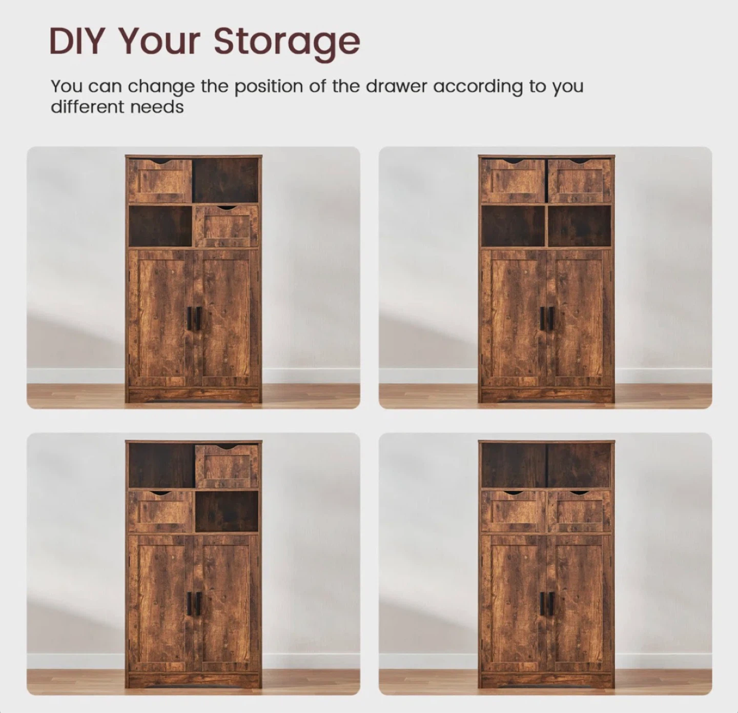 Rustic Brown Storage Cabinet with 2 Drawers and Double Doors - photo 5