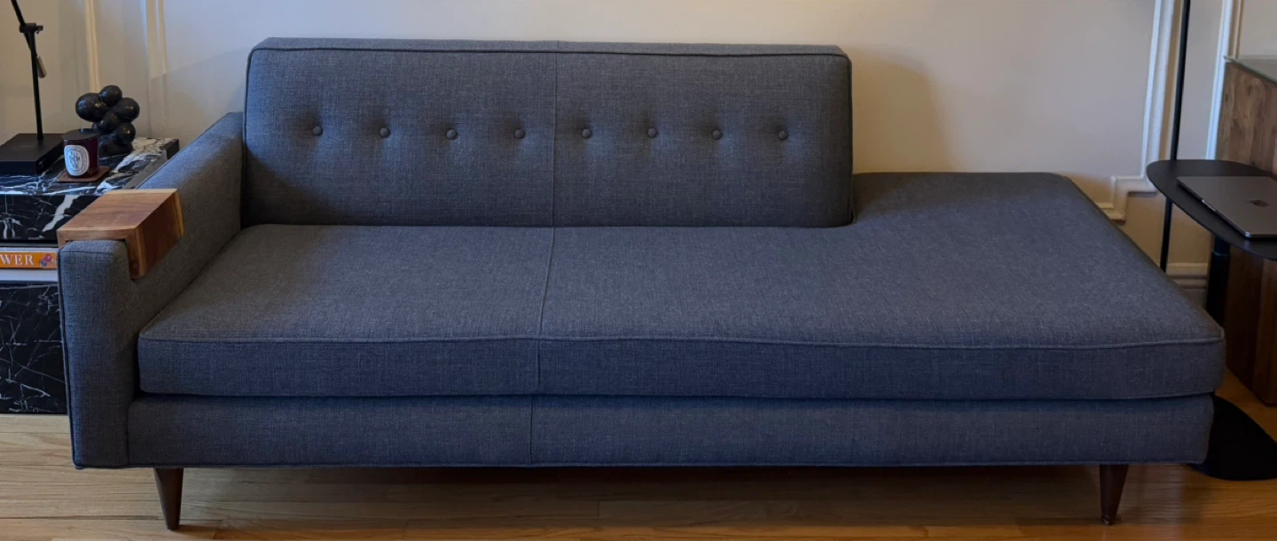 Gray Mid-Century Modern Chaise Lounge Sofa