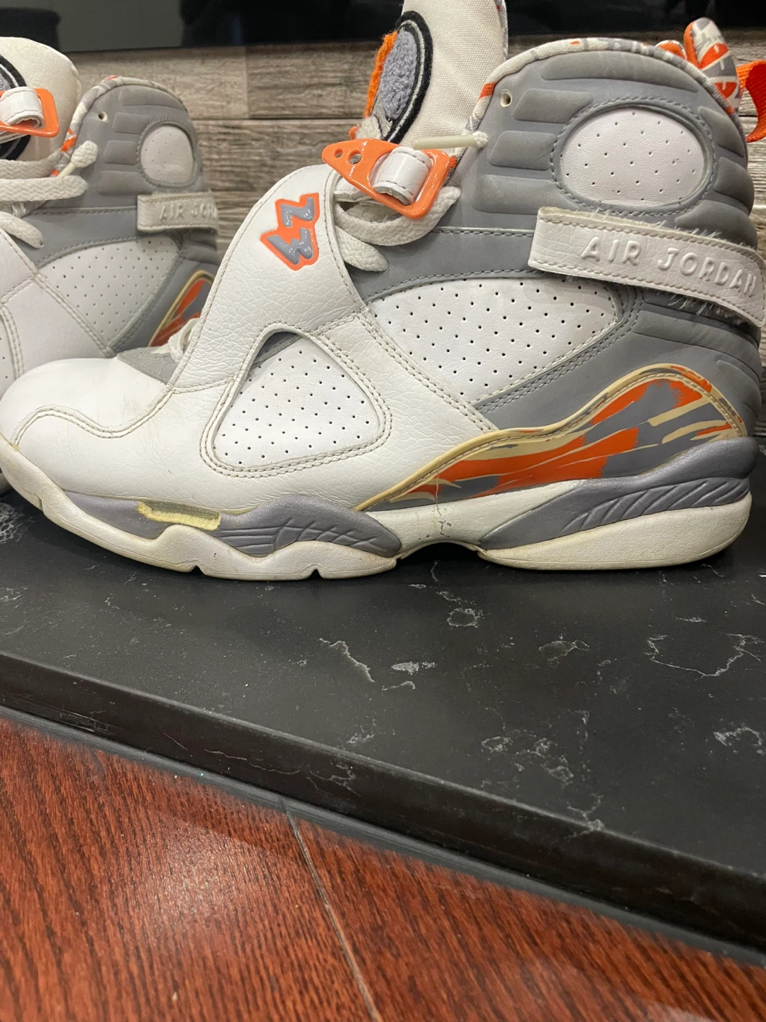 Air Jordan 8 Retro White Orange Grey Sneakers - photo 2