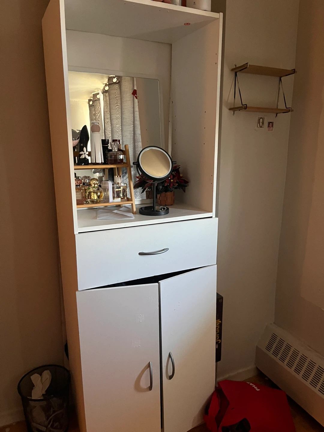 White Vanity Cabinet with Mirror and Drawer - photo 2