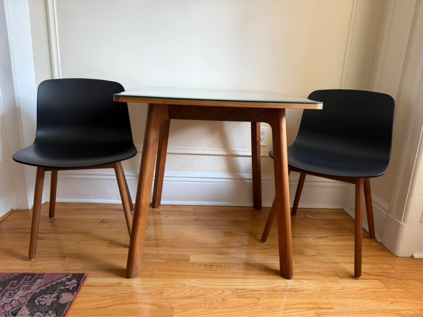 Black Chairs & Wood Legs (2) and mid century walnut table