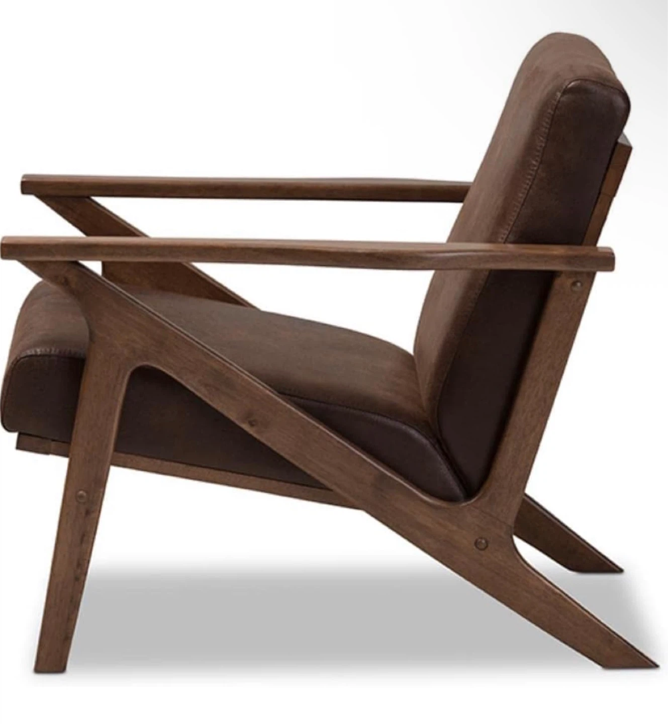 Mid-Century Modern Walnut & Faux Leather Lounge Chair