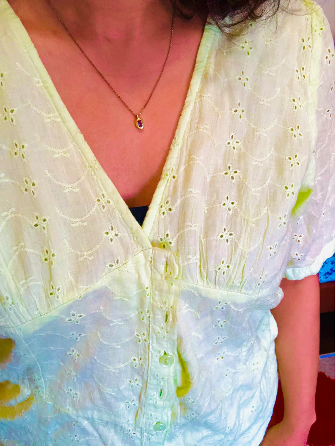 Lime green jumpsuit.