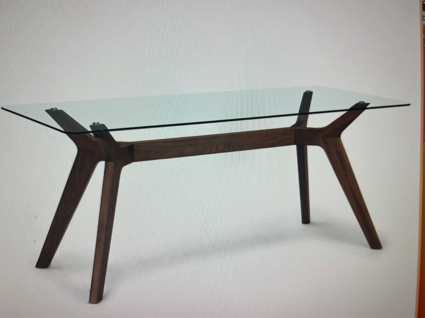 Mid-Century Glass Dining Table/Desk with Wooden Legs