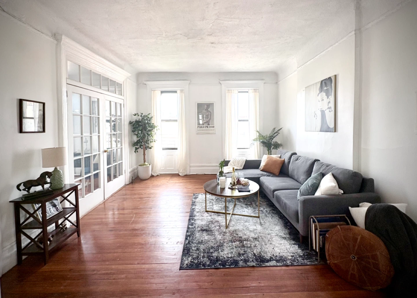 Gray Sectional Sofa and Gold Coffee Table - photo 2