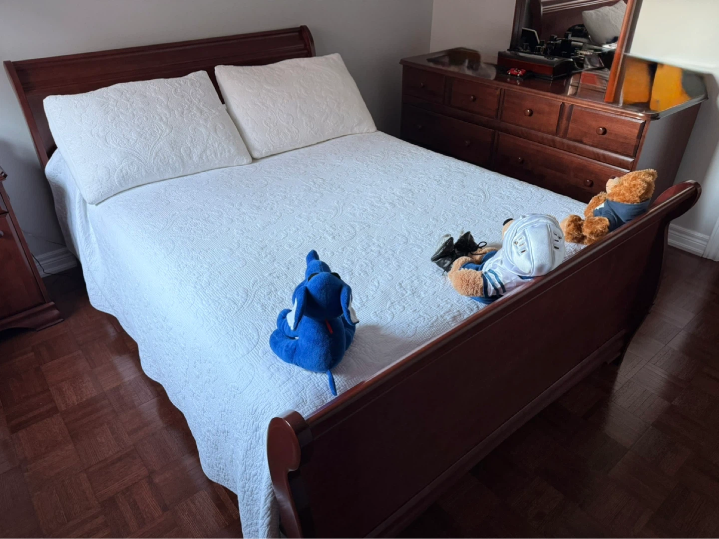 Wooden Sleigh Bed Frame & mattress