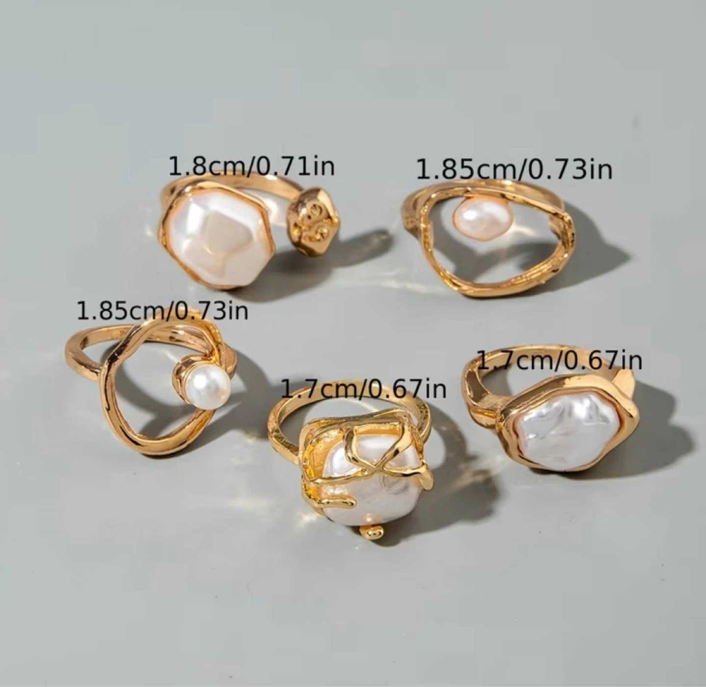 Gold & Pearl Statement Ring Set – 5 Pcs - photo 2