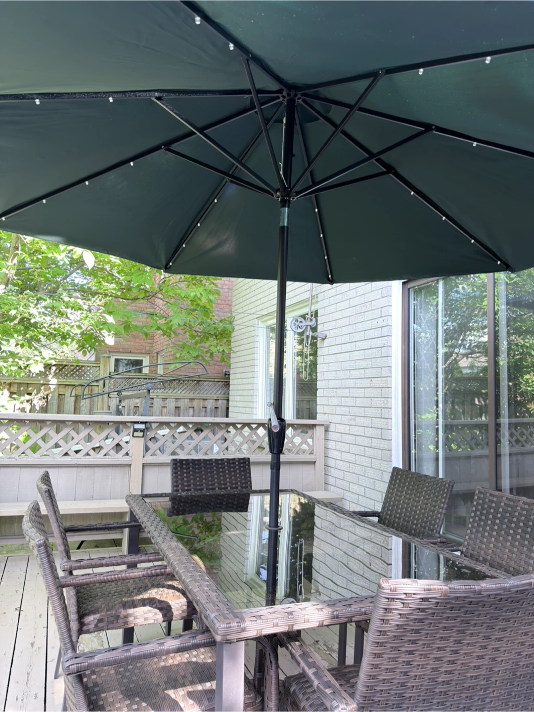 Dark Green Patio Umbrella with Solar Lights
