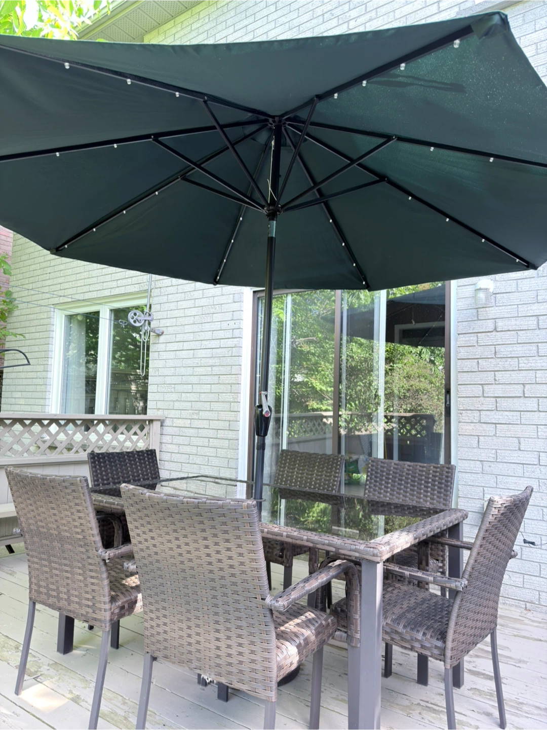 Dark Green Patio Umbrella with Solar Lights - photo 2