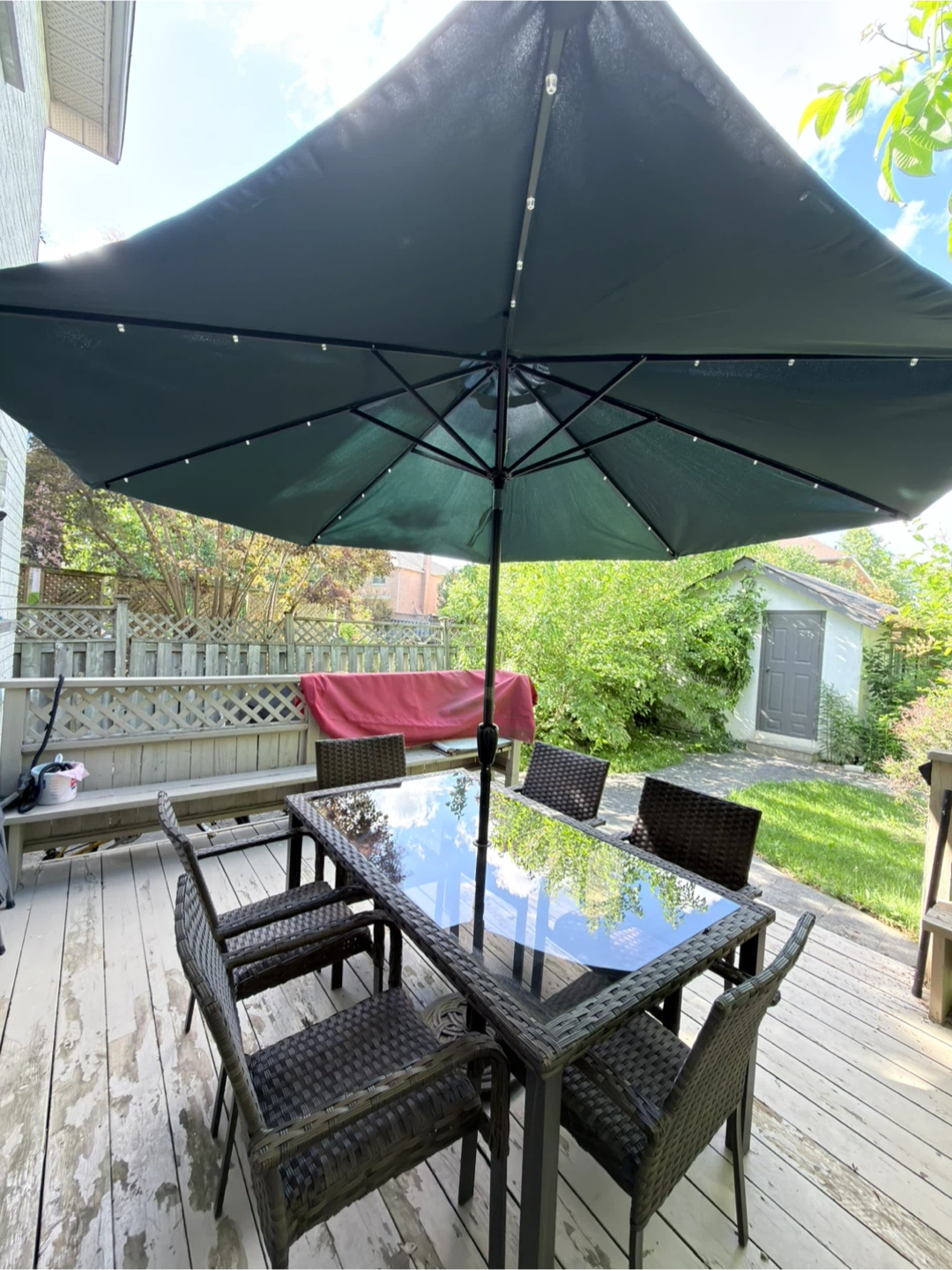 Dark Green Patio Umbrella with Solar Lights - photo 3