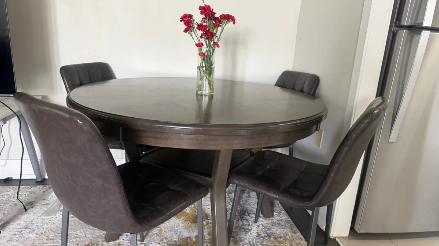 Dark Wood Dining Table with 4 Chairs