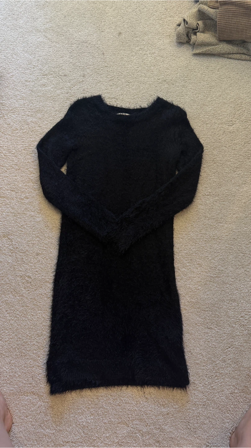 Black Fuzzy Sweater Dress