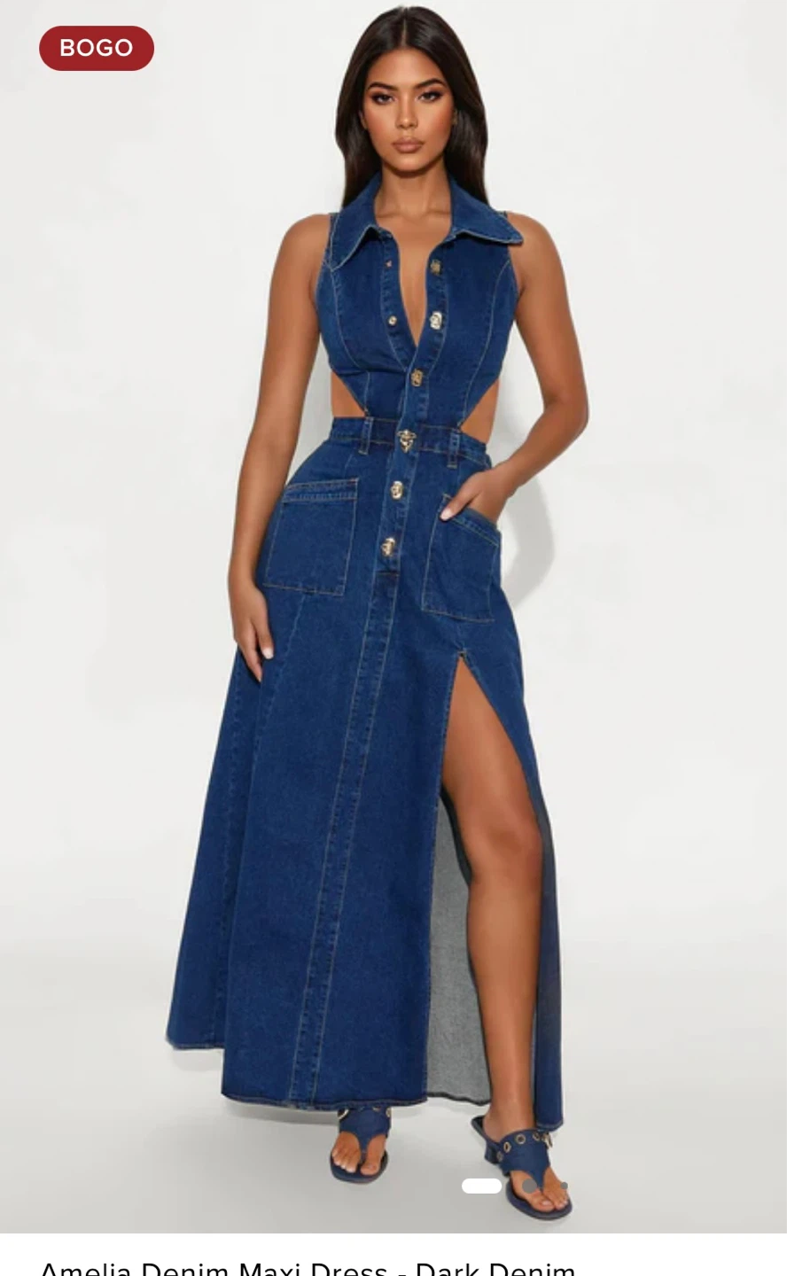Fashion Nova Amelia Denim Maxi Dress - Dark Denim - photo 2
