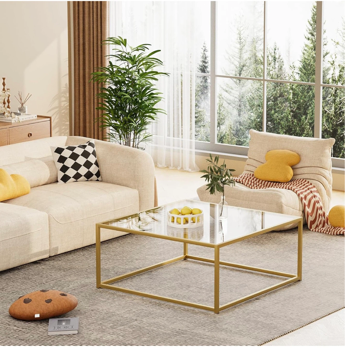 Glass coffee table and ottoman
