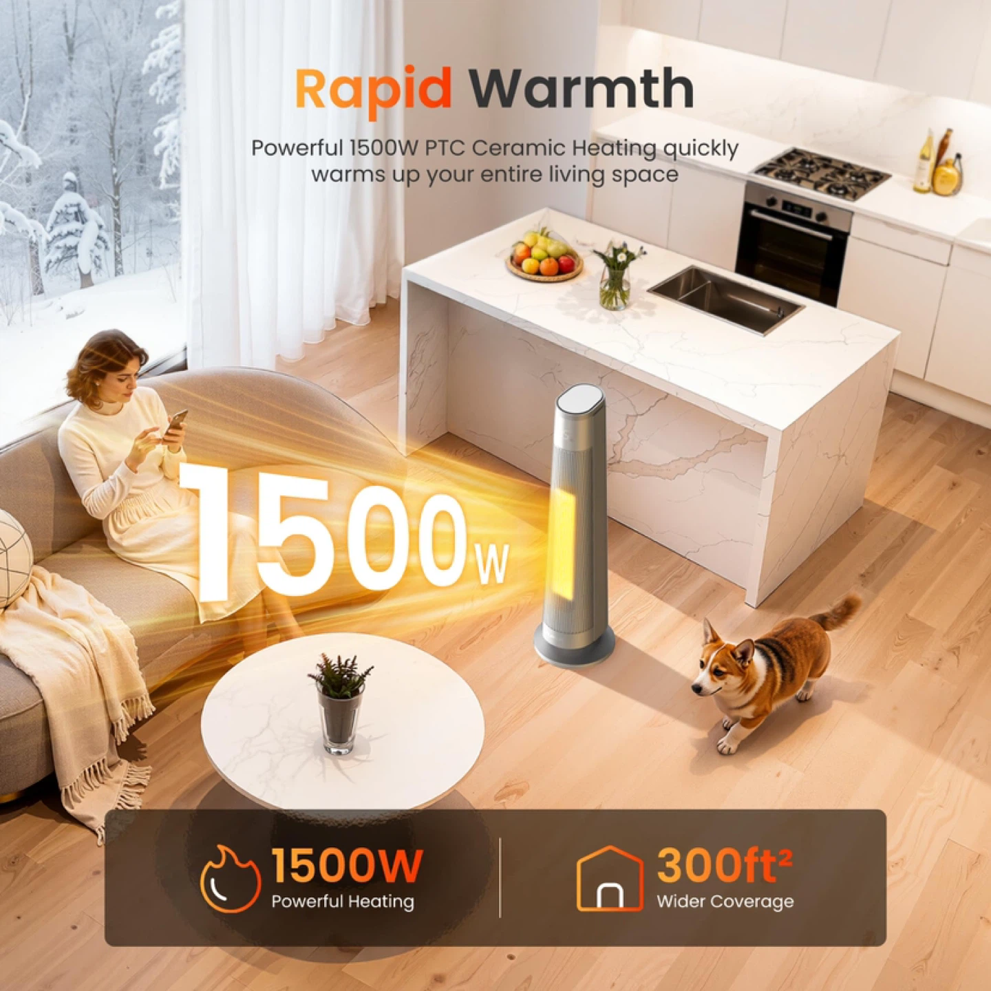 FLANUR 1500W PTC Ceramic Smart Space Heaters - photo 2