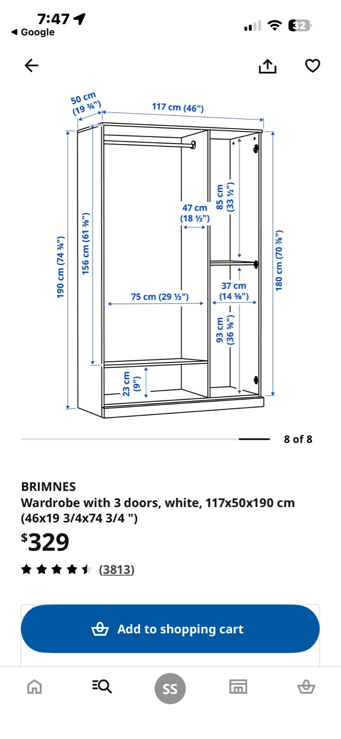 IKEA White 3-Door Wardrobe with Mirror - photo 4