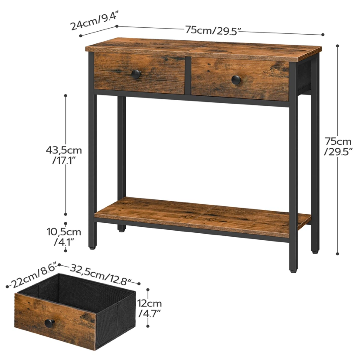 HOOBRO Narrow Console Table with 2 Fabric Drawers - photo 2