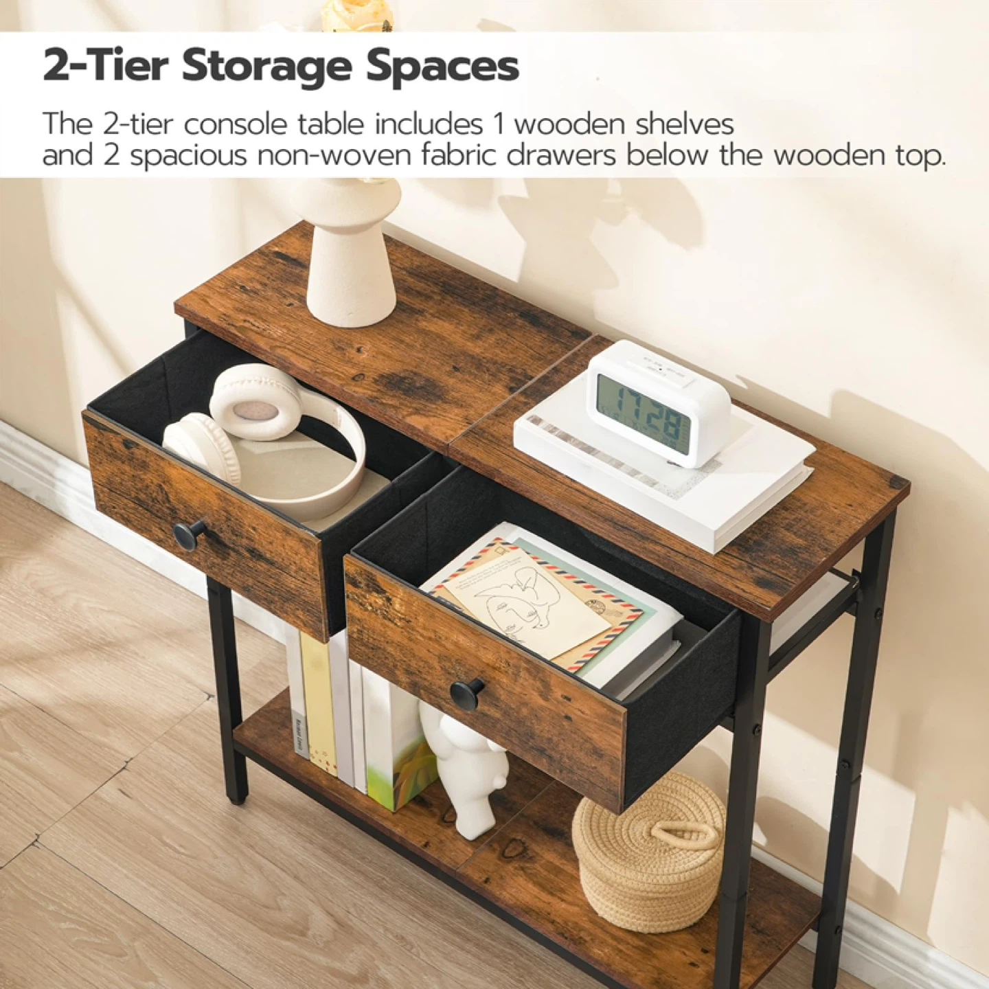 HOOBRO Narrow Console Table with 2 Fabric Drawers - photo 5