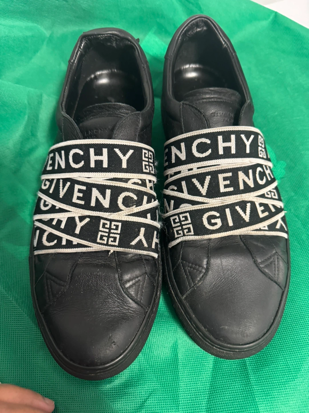 Givenchy Paris Black Leather Sneakers with Logo Band