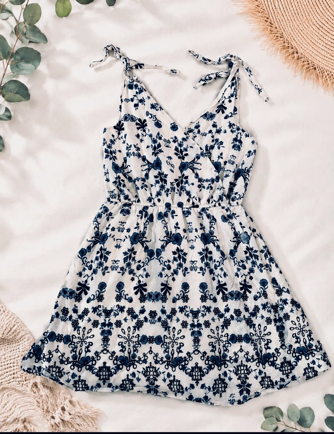White and Blue Floral Sundress