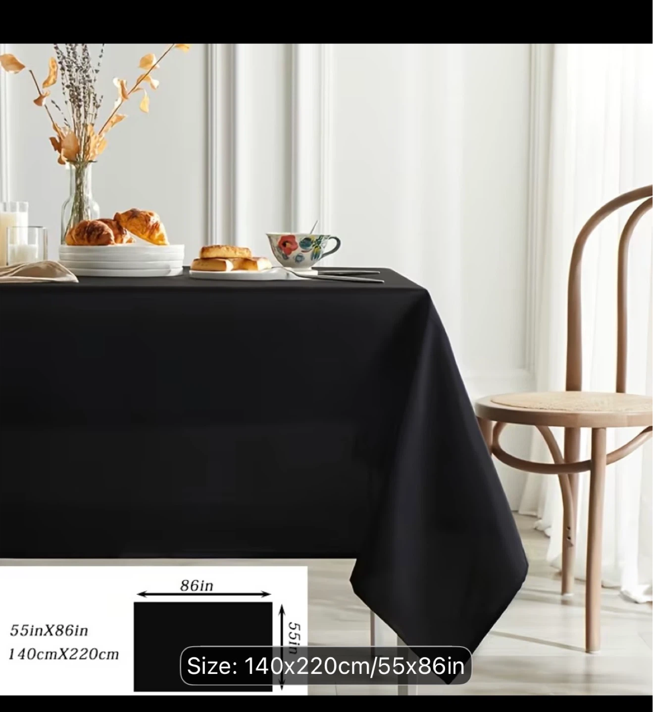 Black Tablecloth 140cm x 180cm (55" x 70") - photo 2