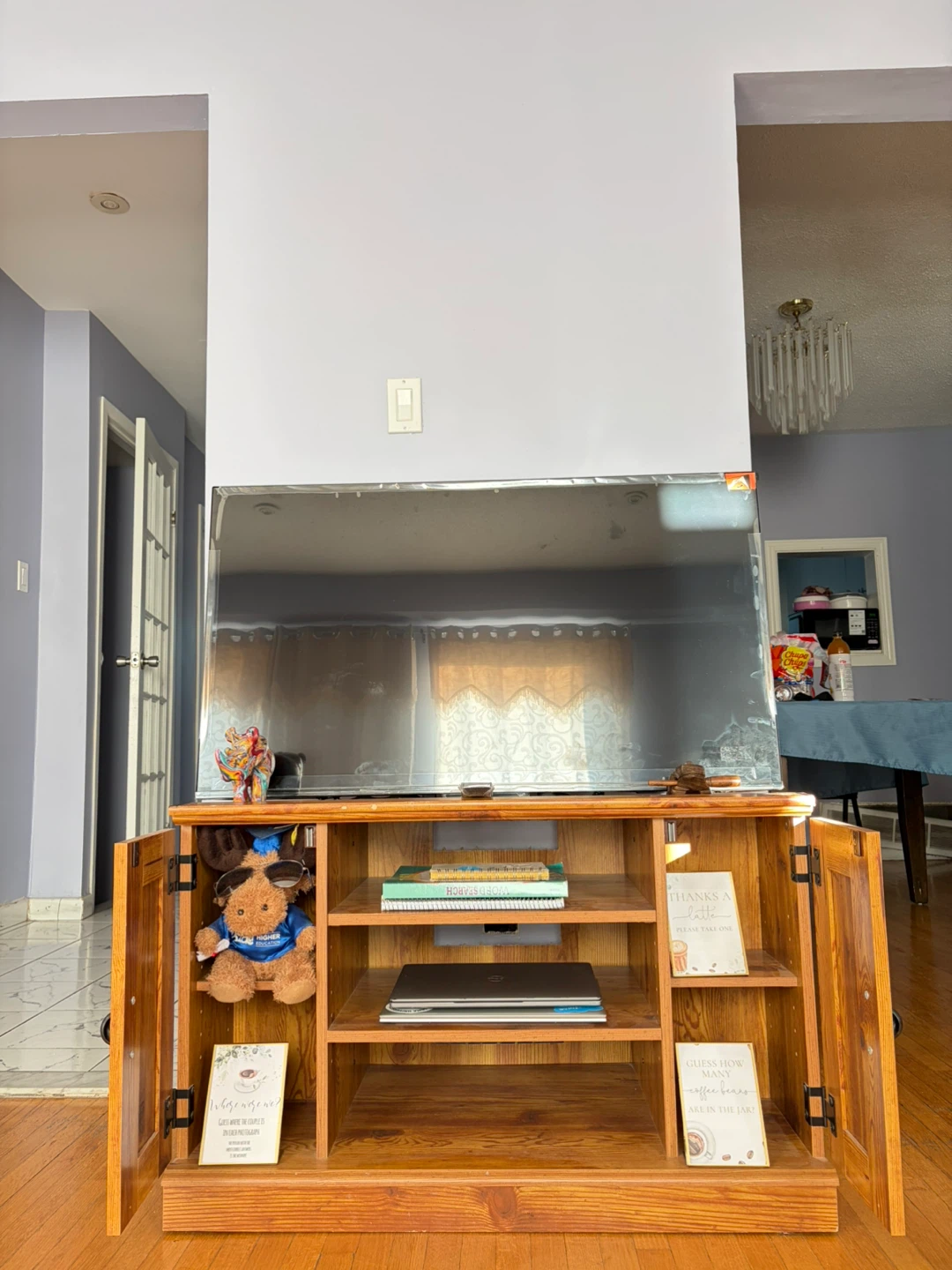 Solid Wood TV Stand with Doors