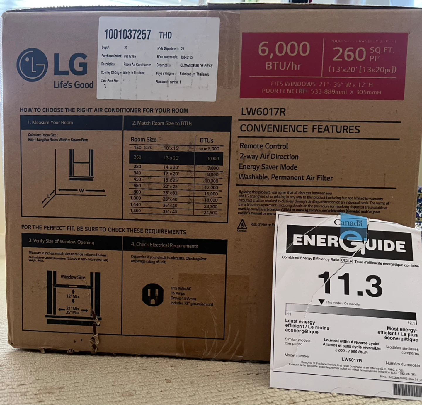 LG Room Air Conditioner LW6017R - photo 2