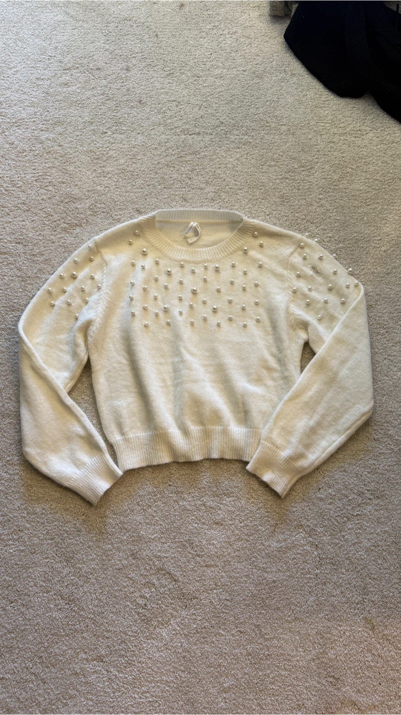 Cream Pearl Detail Sweater