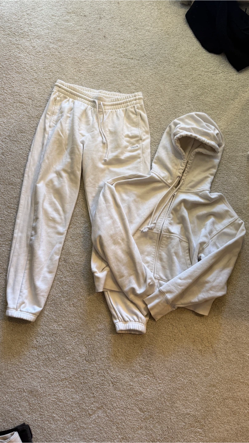 TNA Cream Fleece Zip-Up Hoodie and Joggers Set