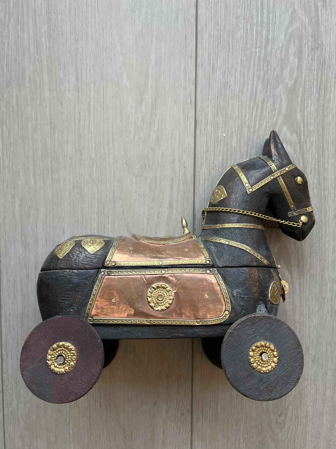 Wooden Horse Decorative Box on Wheels