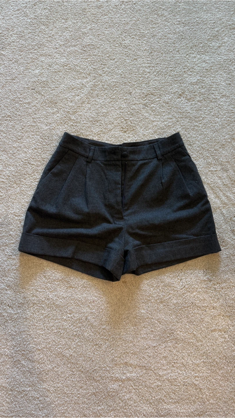 Dark Grey Wool Blend Dress Shorts