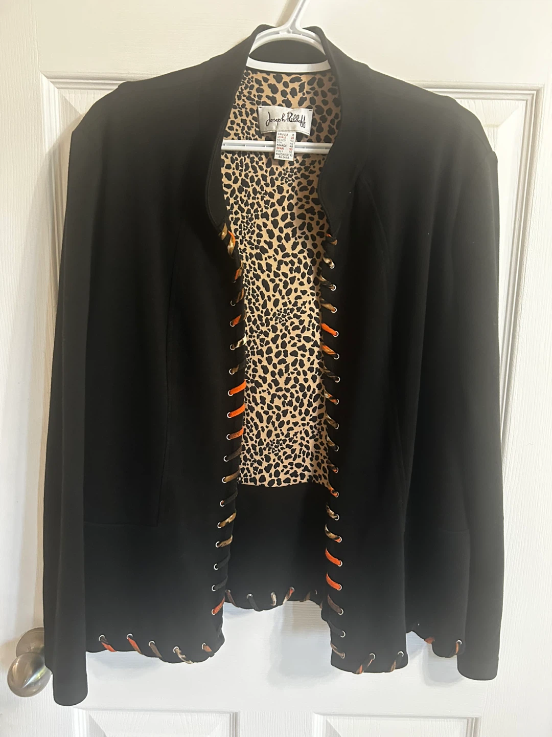 Joseph Ribkoff Black Jacket with Leopard Print Lining