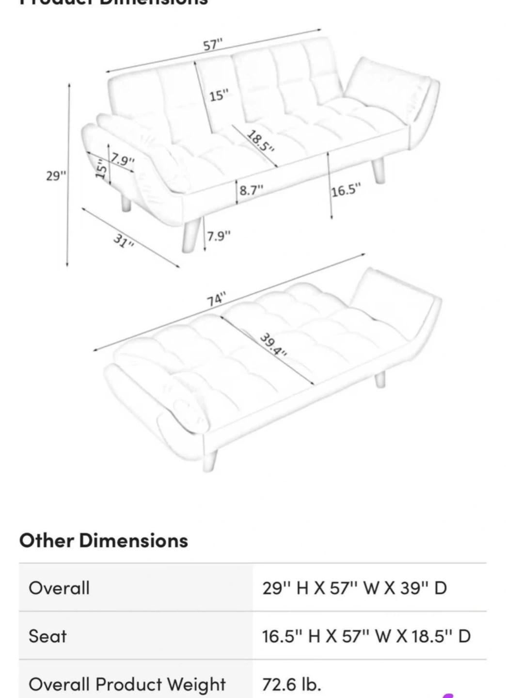 Cream Futon Convertible Sofa Bed - photo 3