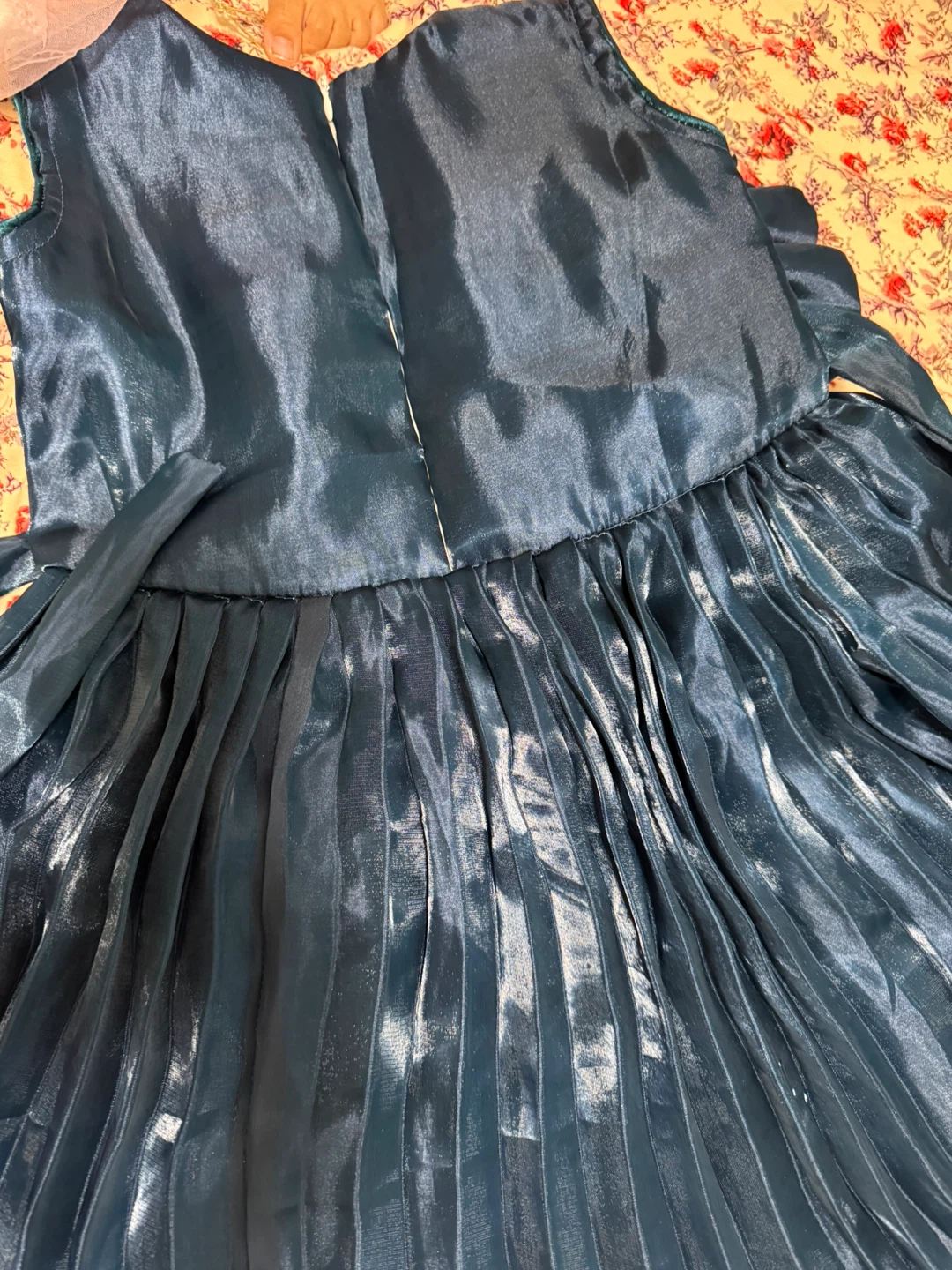 Girls Navy Blue Pleated Dress with Flower Accent - photo 4