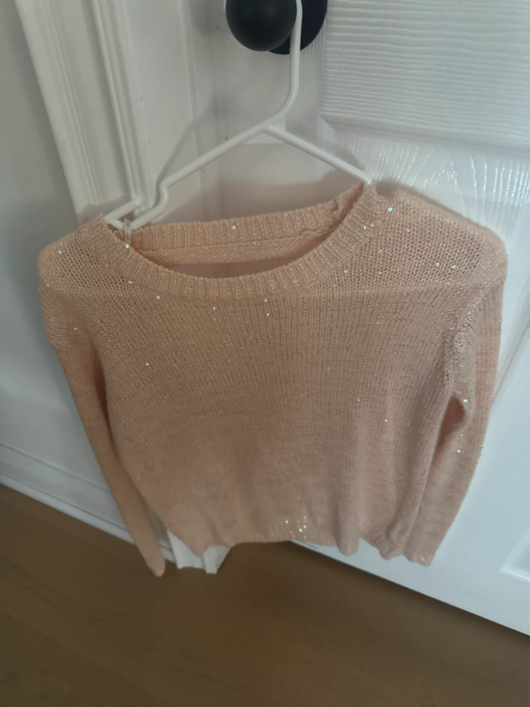 Peach Sequin Cutout Sweater