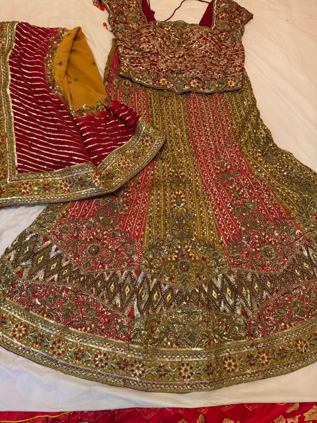 Embellished Red and Gold Indian Lehenga Set