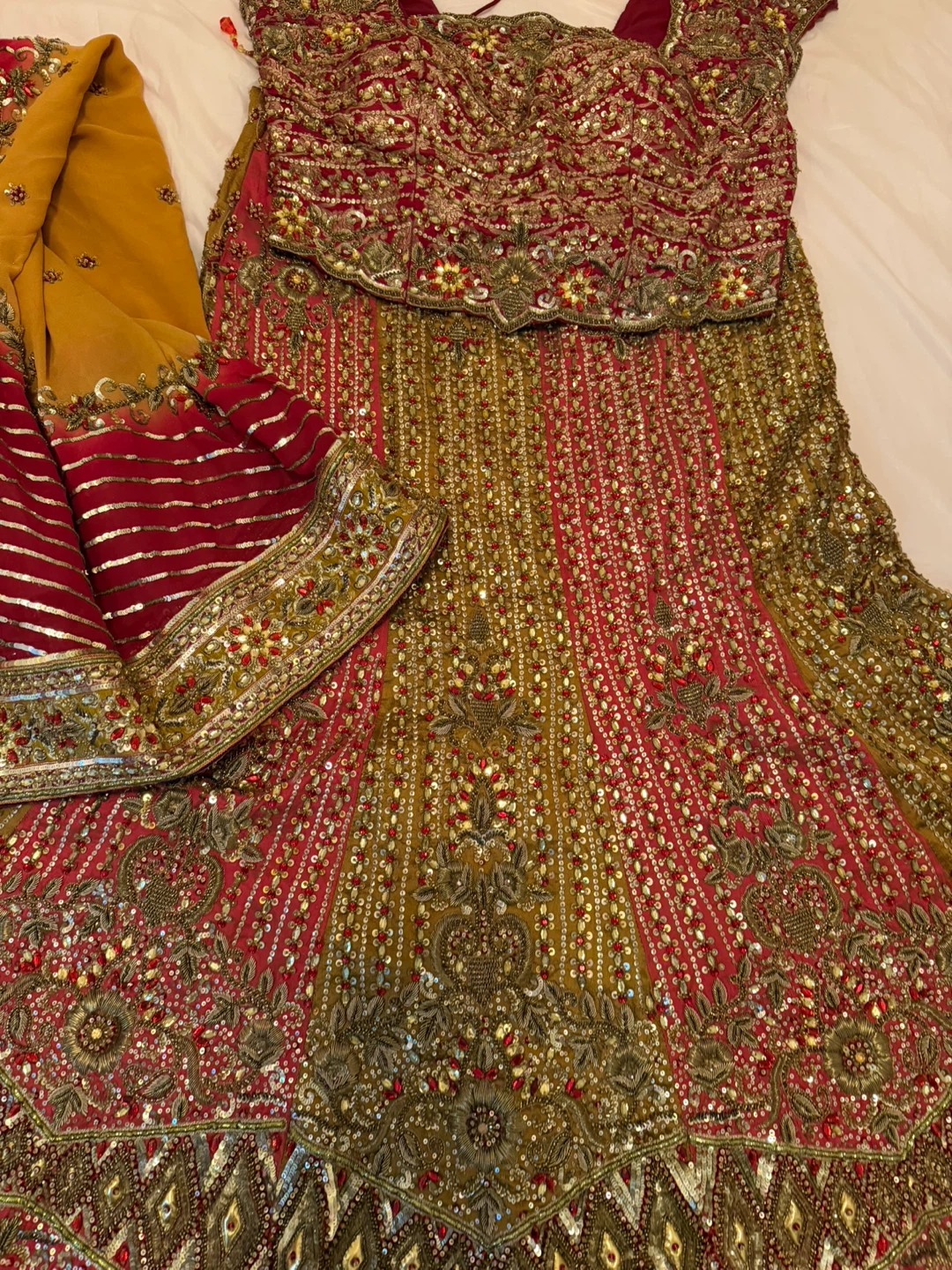 Embellished Red and Gold Indian Lehenga Set - photo 2