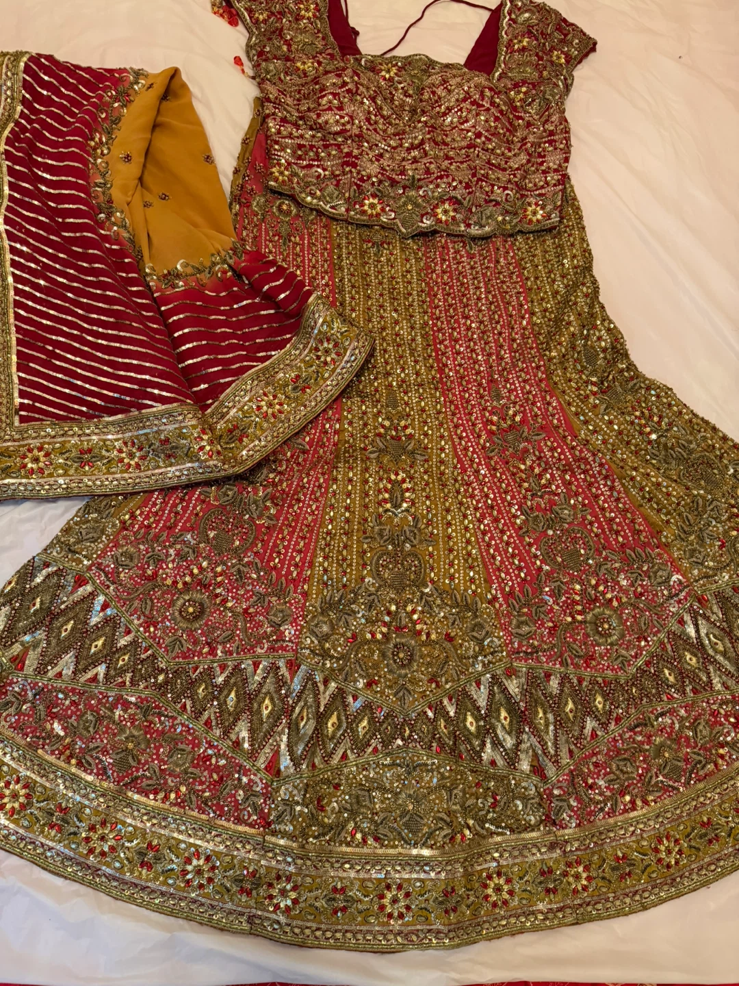 Embellished Red and Gold Indian Lehenga Set - photo 3