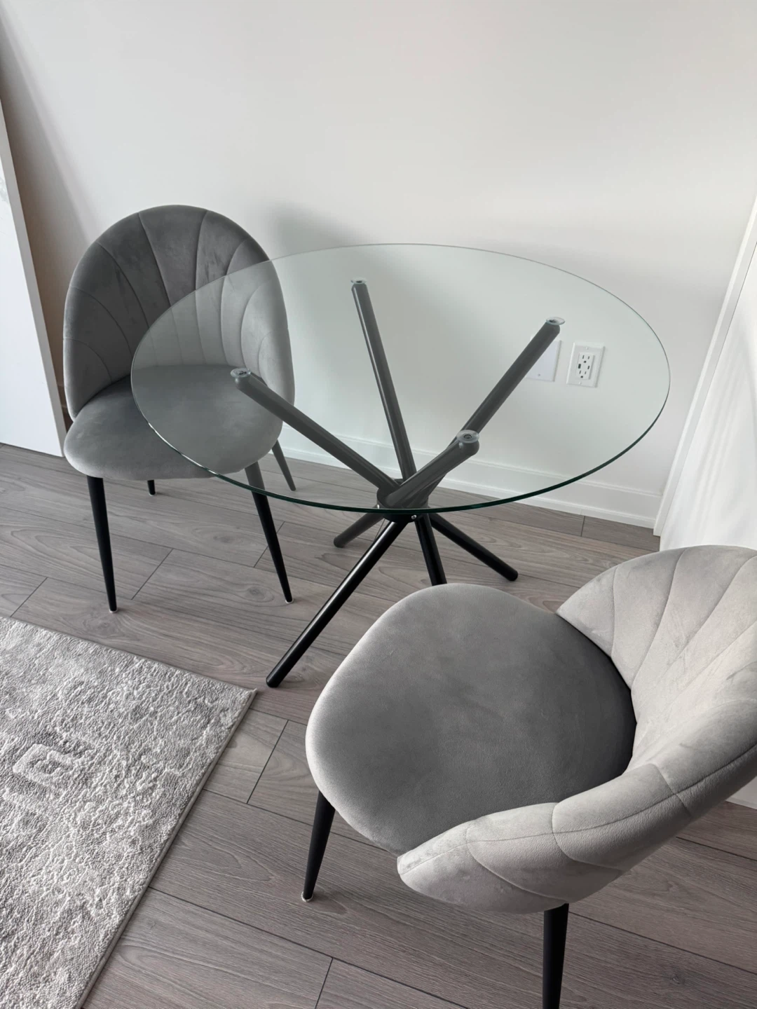 Glass Top Dining Set with 2 Grey Chairs