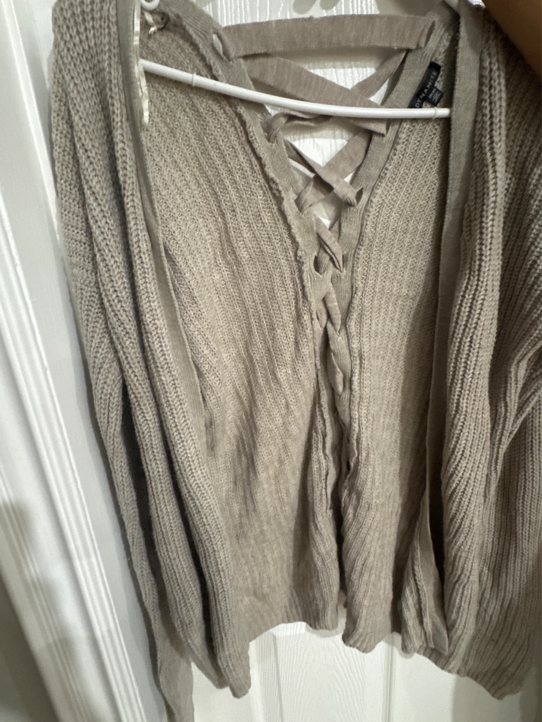 Women's Tan Lace-Up Back Knit Sweater