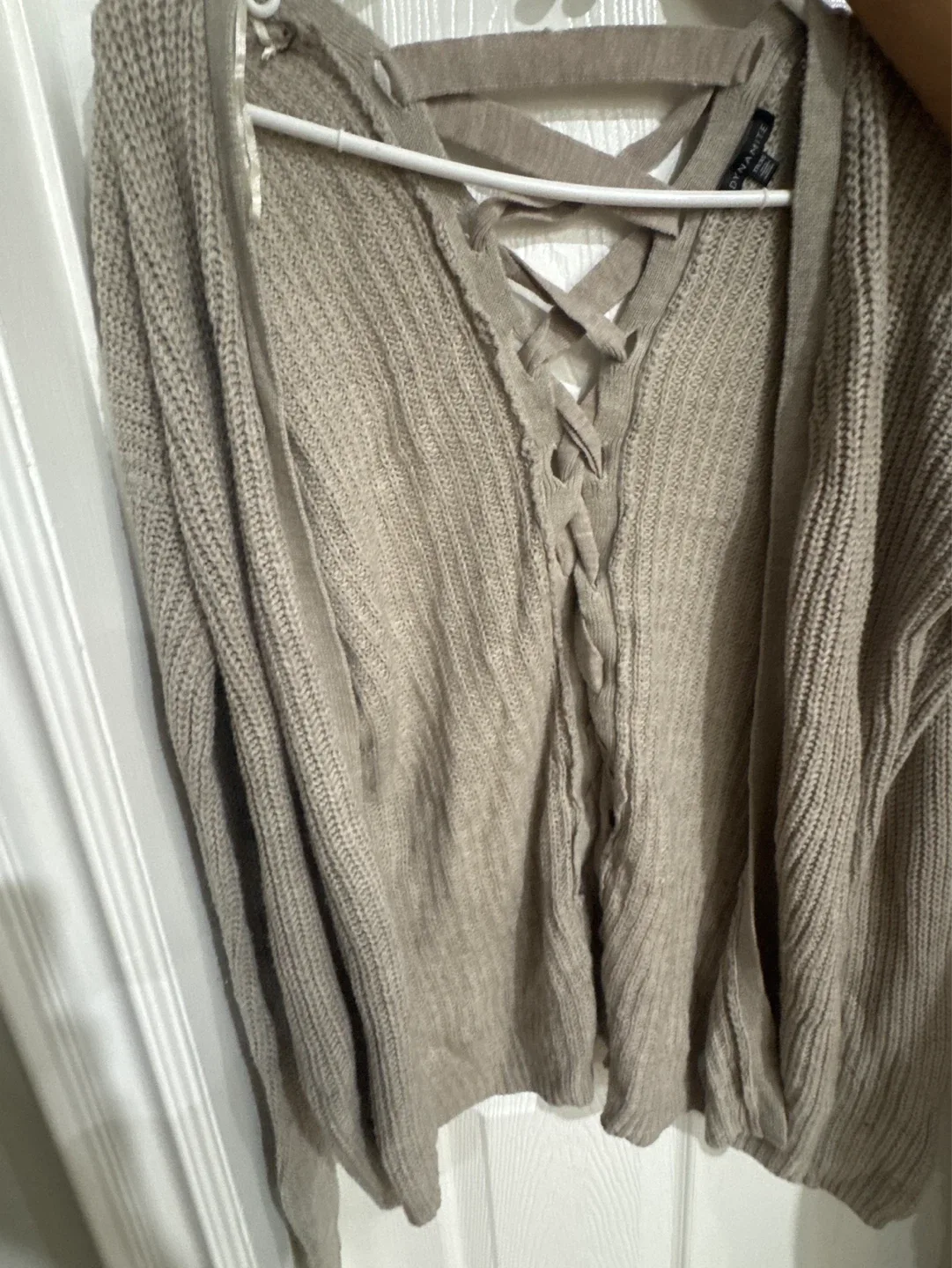 Women's Tan Lace-Up Back Knit Sweater