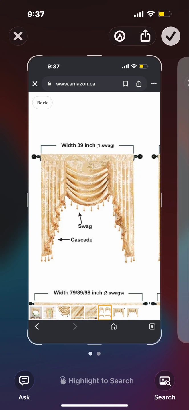 Decorative Valance Swag Curtain - Width 39 inch