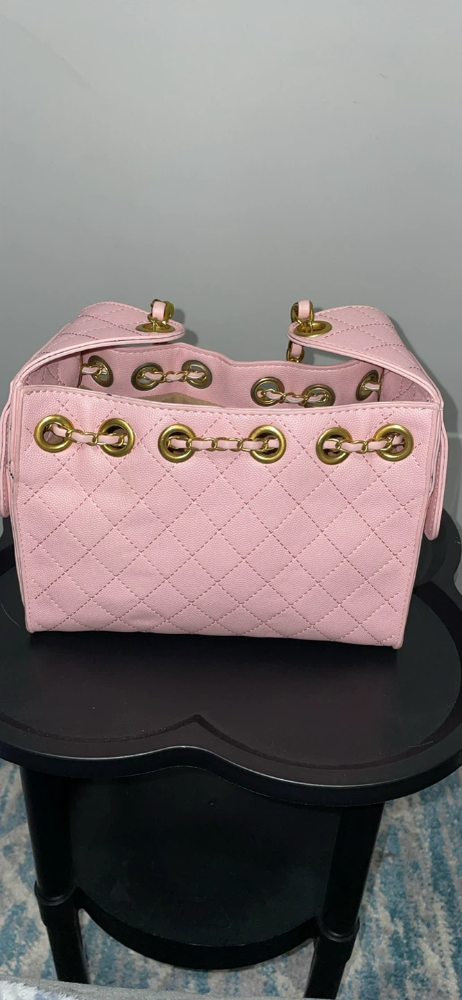 Pink Quilted Bucket Bag with Gold Chain - photo 2
