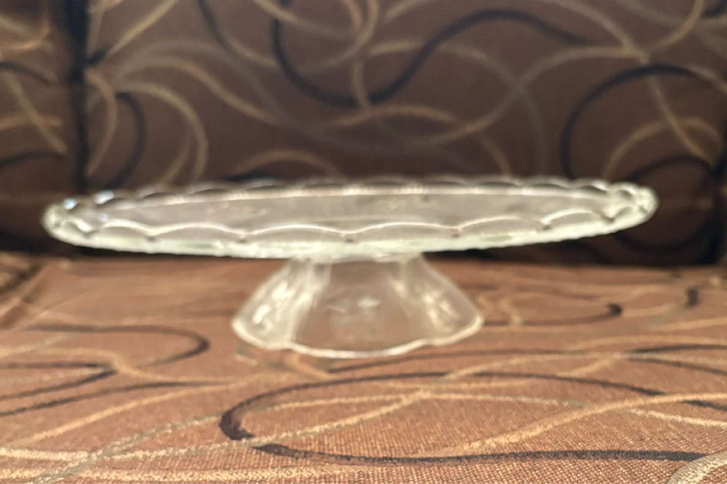 Vintage Floral Pattern Clear Glass Cake Stand - photo 4