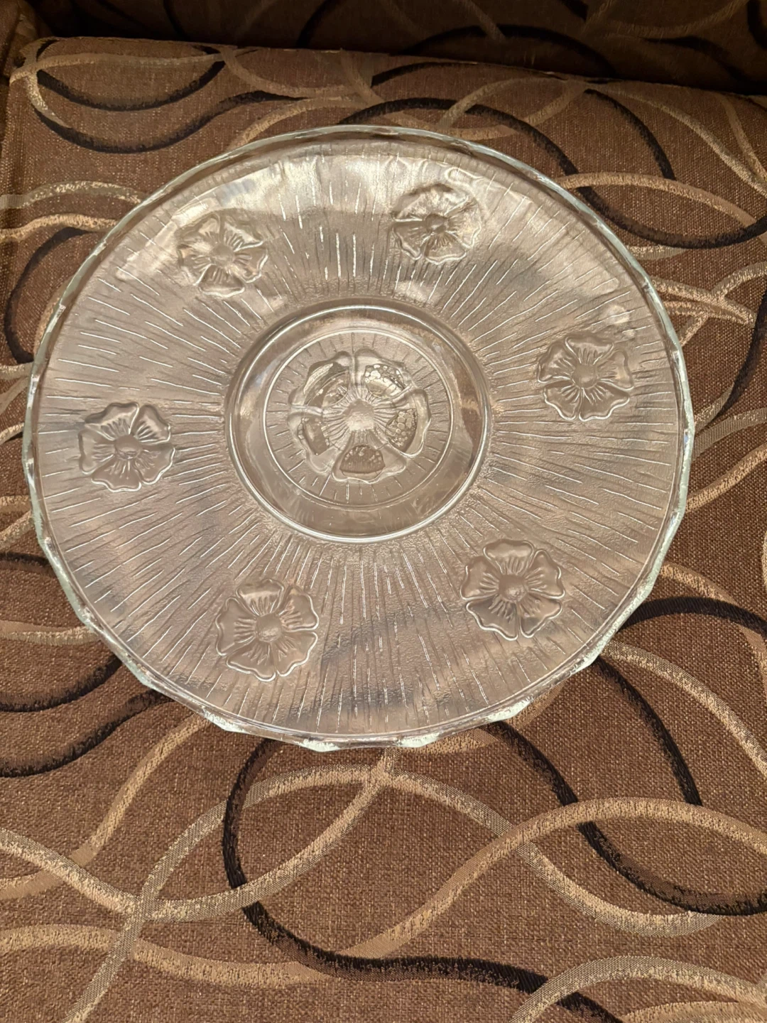 Vintage Floral Pattern Clear Glass Cake Stand - photo 2