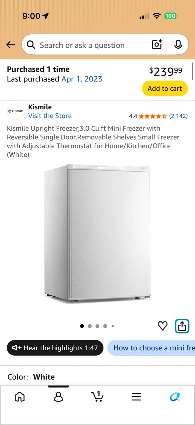 Kismile Upright Freezer, 3.0 Cu.ft Mini Freezer, White